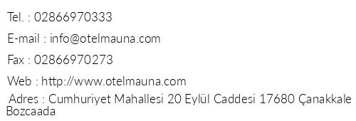 Mauna Otel telefon numaralar, faks, e-mail, posta adresi ve iletiim bilgileri